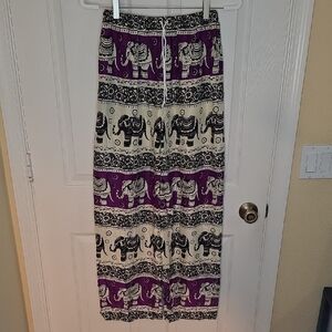 Bohemian Elephant Print Wide Leg Pants